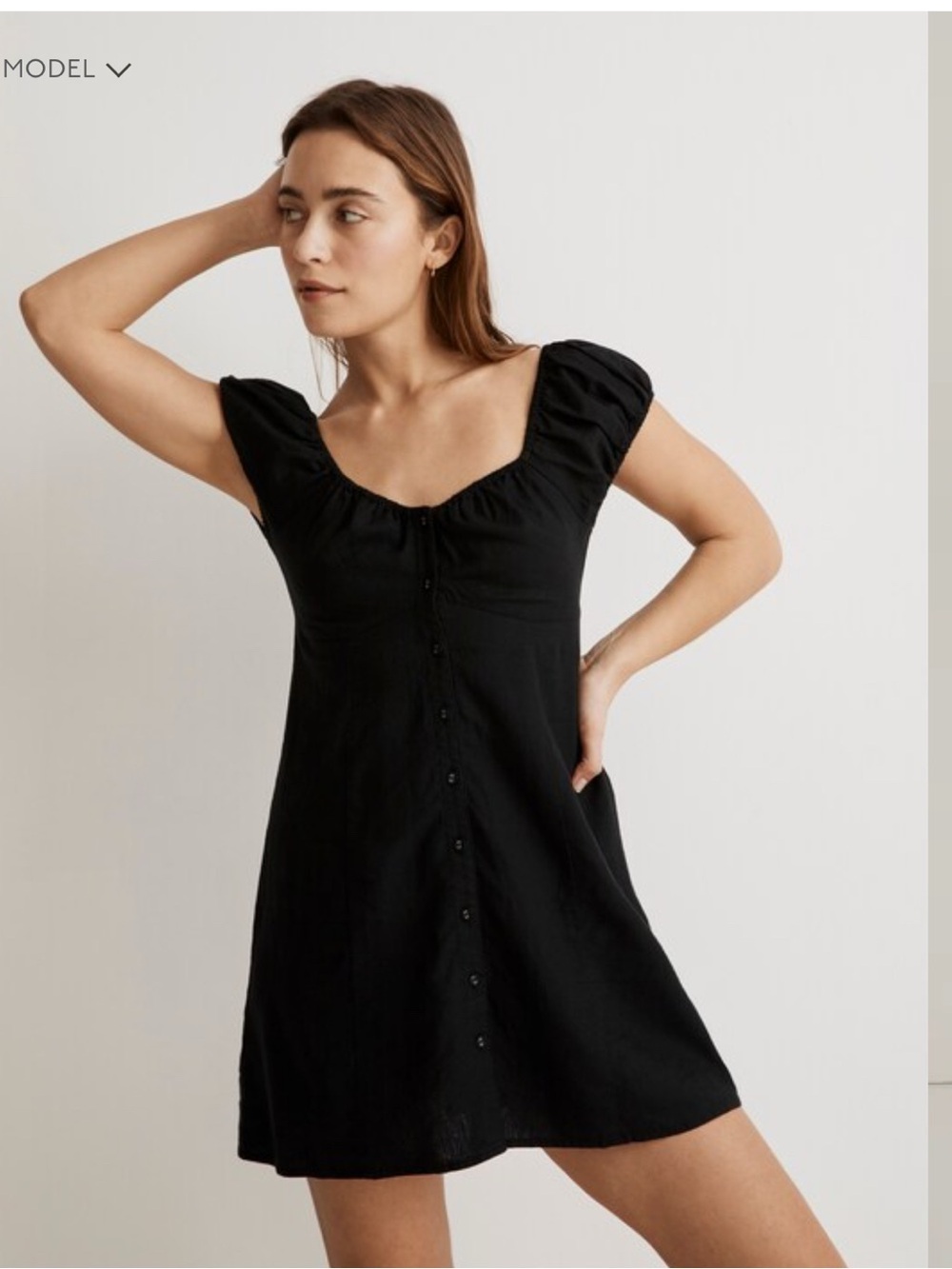 Madewell Black Puff-Sleeve Button-Front Mini Dress | NWT | 00